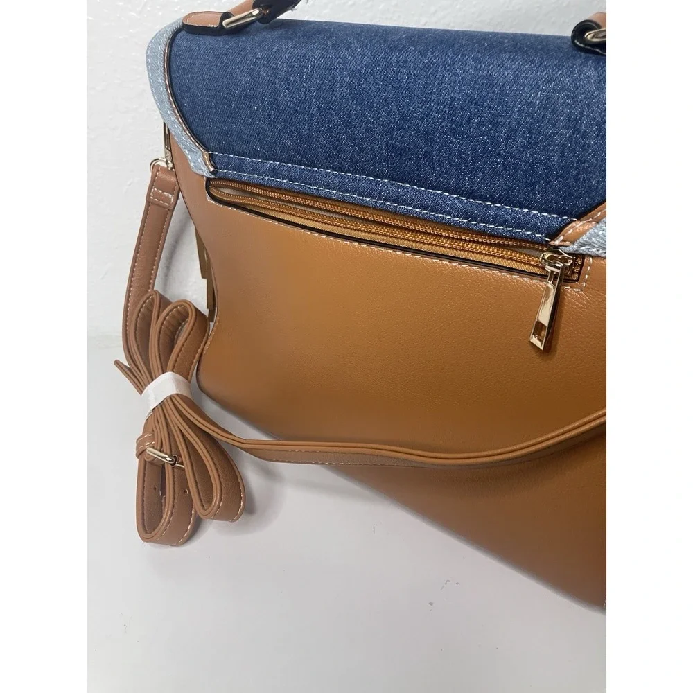 Brand New CATO Women's Denim Pocket Fringe Saddle Purse Bag